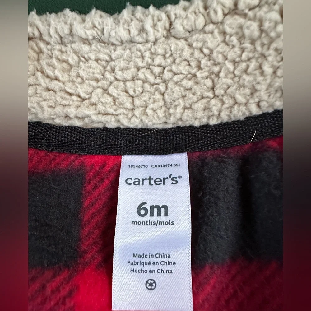 Carter’s Full-Zip Soft Fleece Red & Black Holiday Reindeer Racing Crew Vest ~ 6M